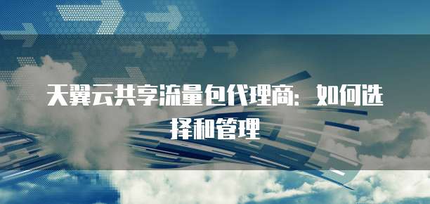 天翼云共享流量包代理商:如何选择和管理