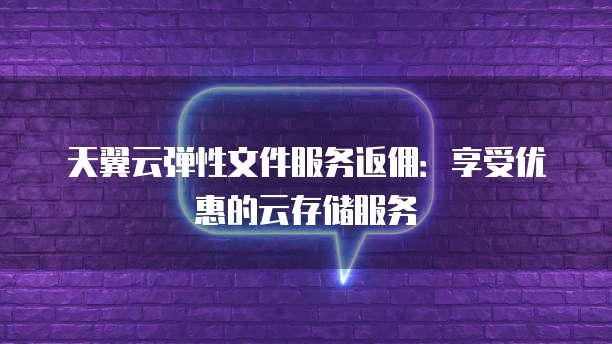 天翼云弹性文件服务返佣:享受优惠的云存储服务