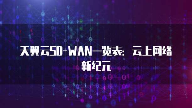 天翼云SD-WAN一览表:云上网络新纪元