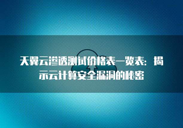 天翼云渗透测试价格表一览表:揭示云计算安全漏洞的秘密