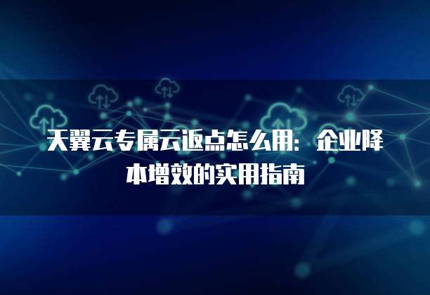 天翼云专属云返点怎么用:企业降本增效的实用指南