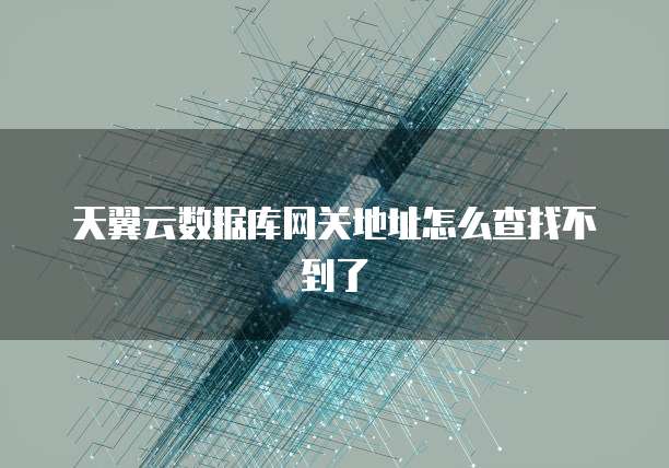 天翼云数据库网关地址怎么查找不到了